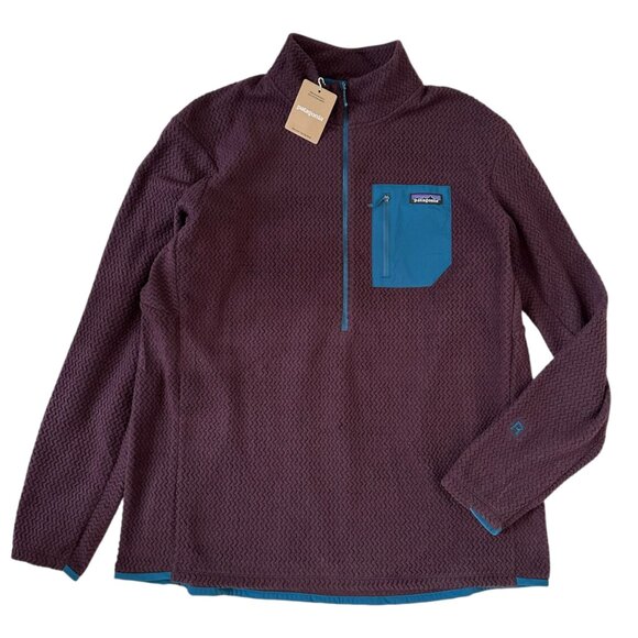 NWT Patagonia Mens R1 Air Zip Neck 2XL Fleece Pullover Obsidian Plum Lightweight